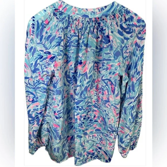 Lilly Pulitzer Elsa Blouse in Breakwater Tint Party Wave Print Size Small - Picture 5 of 9